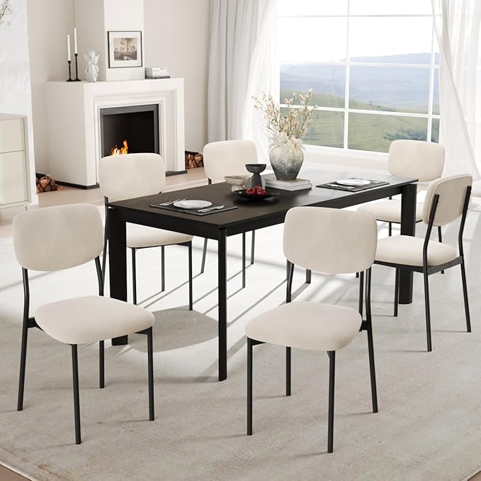 Einhomn Upholstered Dining Chairs Set of 2, Stackable Modern Dining Room Chairs, Kitchen Chairs w/Soft Velvet Backrest & Sturdy Metal Legs for Restaurant, Living Room, Cream Beige