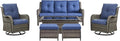 Rilyson Wicker Patio Furniture Set - 6 PC Rattan Outdoor Sectional Conversation Sets with 2 Swivel Rocking Chairs,2 Ottomans,1 Sofa and 1 Coffee Table for Porch Deck(Mixed Grey/Blue)