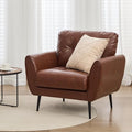 TYBOATLE Accent Chair, Comfy Modern Living Room Brown Leather Reading Accent Chairs Tufted Mid Century Arm Chair Small Salon Chair for Office Bedroom(1, Brown)