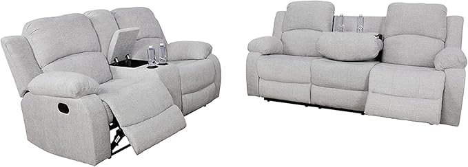 AYCP Microfiber Living Room Furniture Set Reclining Sofa Set Loveseat Furniture Sets in Living Room Sofa Recliners (Sofa+Loveseat, Grey)