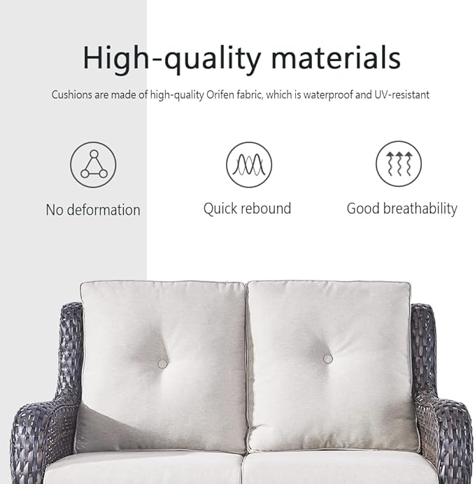 Belord 5 Piece Outdoor Patio Furniture Set - Wicker Furniture Patio Conversation Set, Outdoor Swivel Rocker Chairs with Loveseat Sofa and 2 Ottomans for Small Space, Beige Cushion