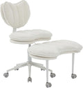 Cross Legged Office Chair for Adults, Criss Cross Office Chair with Wheels, Adjustable Meditation Chair with Lumbar Support, ADHD Desk Chair for Home Office, Ivory