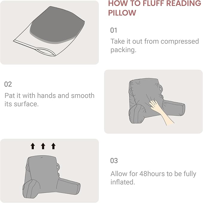 Unisakey Portable Comfy Reading Pillows for Bed Sitting Up(Dark Pink Oeko-Tex), Velvet Back Pillow with Arms & Pockets for Adults, Support Memory Foam Bed Pillow for Dorm/Reading/Watching/Gaming