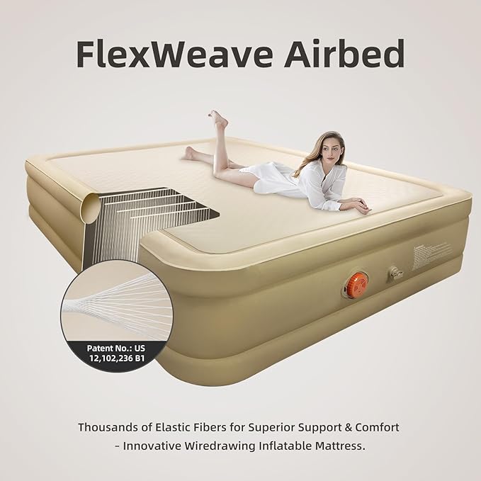 LunaDream King Air Mattress with USB Rechargeable Built-in Pump, Wireless Inflatable Airbed, FlexWeave Tech for 1100 lbs Enhanced Support, Portable for Home & Camping, Leak Proof Design, Carry Bag