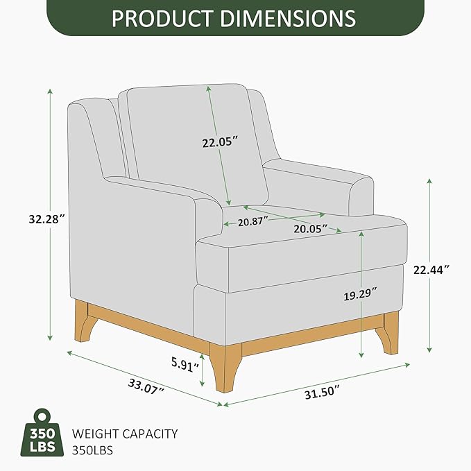 VANOMi Oversized Accent Chair, Modern Boucle Armchair with Wood Legs, Modern Reading Chair with Thick Cushion, Comfy Chairs for Living Rooms, Bedrooms, Reading nooks and Apartments