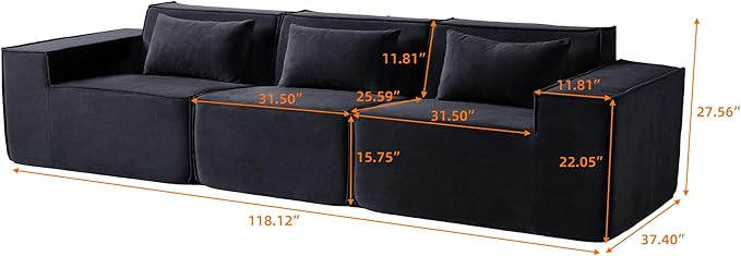 JACH 118" Modular Sectional Sofa, Huge Plus 3 Seater Cloud Couch, Modern Comfy Cloud Couches, Sofas Furniture for Living Room, Office, Apartment, Black