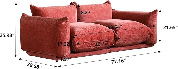 JACH Mid-Century Modern Comfy Loveseat Sofa, Chenille Couch Deep 2-Seats Couches with Thick Cushion, 77" Plush Sofas Furniture for Small Spaces Living Room Bedroom Office Apartment, Red