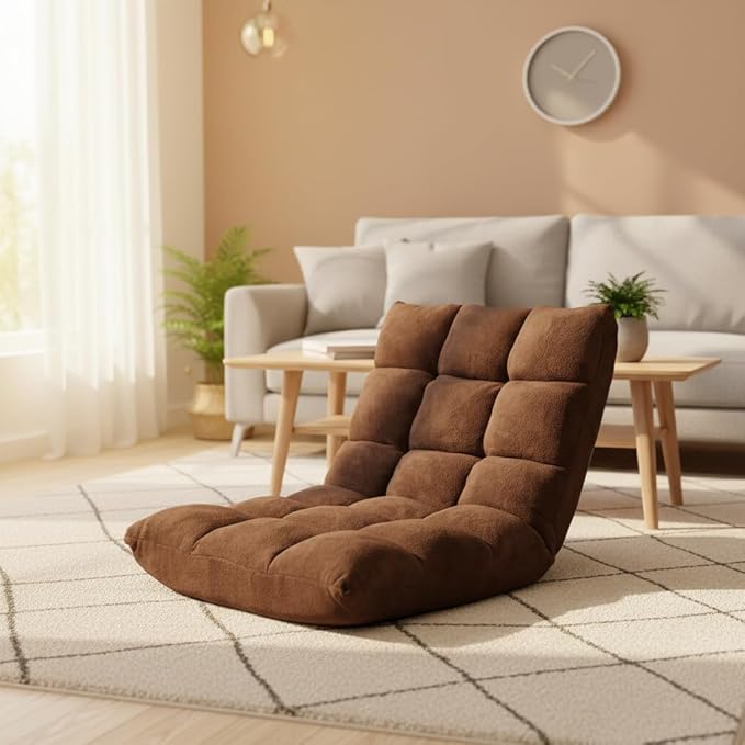 S AFSTAR Cushioned Floor Chair, 14-Position Adjustable Padded Lazy Recliner with Comfortable Back Support and Skin-Friendly Cover, Great for Reading, Playing Game, Meditating (Dark Coffee)