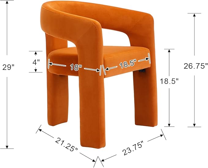 DAYALANE Modern Barrel Dining Chairs Set of 4, Upholstered Accent Kitchen Chair with Arms Comfy Velvet Side Chair for Living Room/Home Office/Reception, Orange