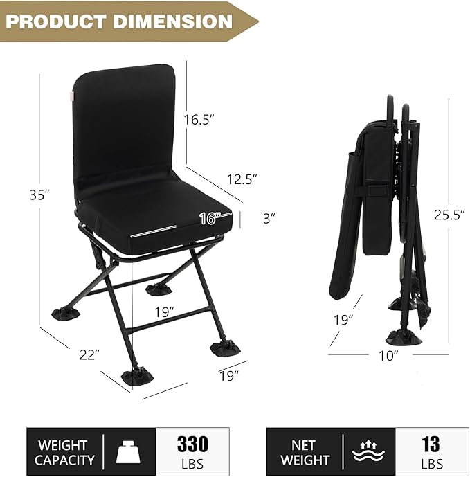 GYMAX Hunting Chair, 360 Degree Swivel Hunting Blind Chair w/ 3’‘ Oversized Duck Feet & Camo Padded Cushion, 330 LBS Silent Waterproof Rustproof Folding Ground Blind Hunting Seat Stool for Outdoors