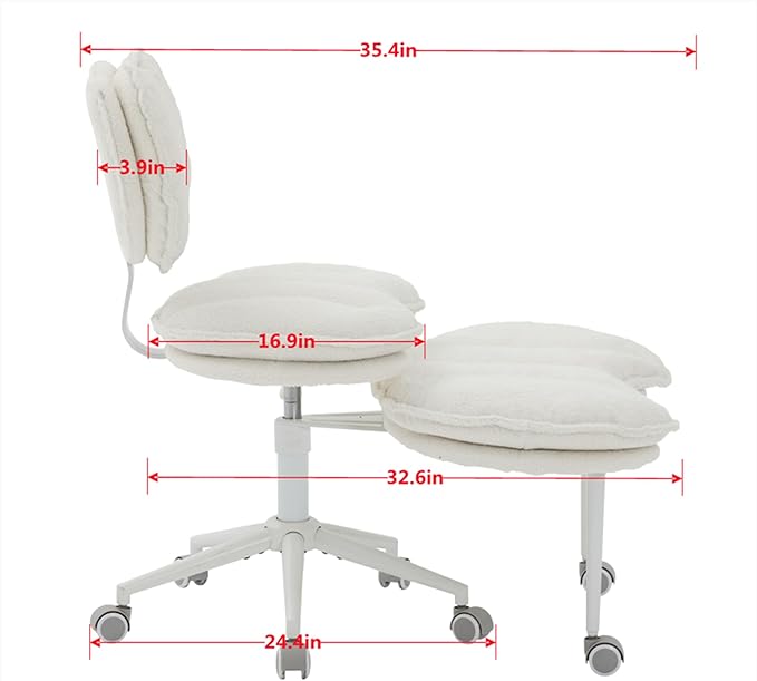 Cross Legged Chair with Footrest, Plus Size Criss Cross Office Chair with Memory Foam Cushion, Armless Swivel Desk Chair with Wheels, Cozy Active Sitting Chair for Home Office & Bedroom,Teddy Fleece