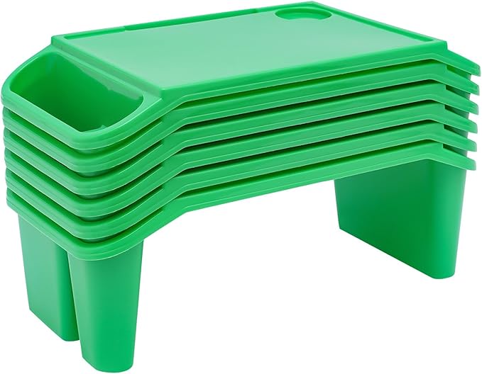 6 Pcs Kids Lap Desk Tray with Storage, 19.69 * 9.84 * 7.1in Desk Bulk Lap Table with Side Pockets and Slot, Portable Plastic Lap Bed Table for Writing Eating Game Classroom (Green)