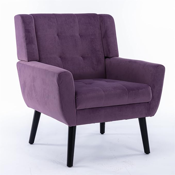 OO BY ORANGE ONLINE Velvet Accent Chair, Mid-Century Modern Tufted Armchair for Living Room, Bedroom & Office (Purple)