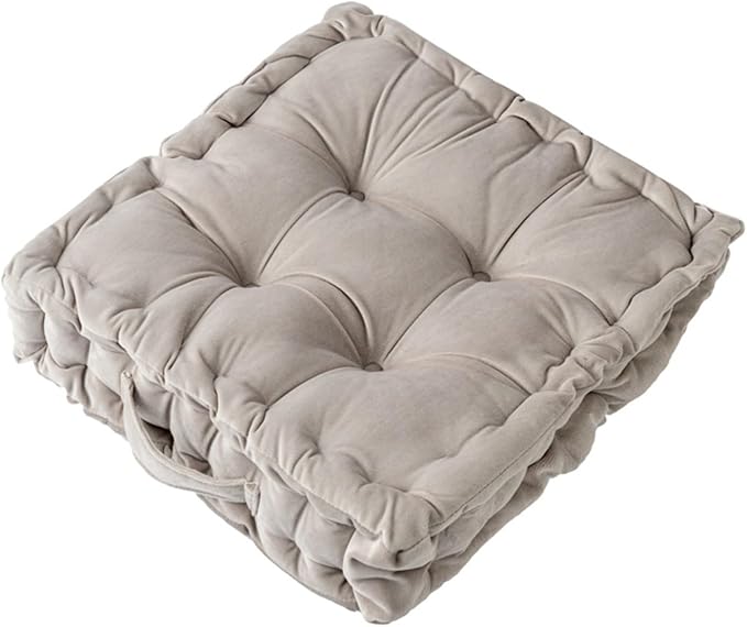 cuyfomr Floor Pillow, Square Floor Seating Pillow Cushion with Handle Thicken Portable Velvet Floor Pillow Cushion for Yoga Living Room Bedroom Home Decor (Light Gray,16.5×16.5×3.54in)