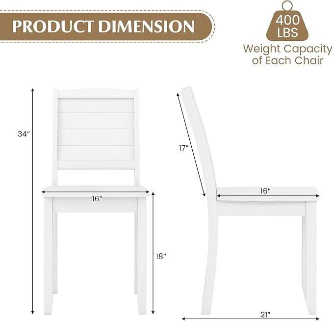 Giantex Wood Dining Chairs Set of 2, Modern Kitchen Chairs w/Rubber Wood Legs, Curved Backrest, Farmhouse Diner Chairs, Wooden Armless Side Chairs for Home Dining, Restaurant, Load 400 LBS, White
