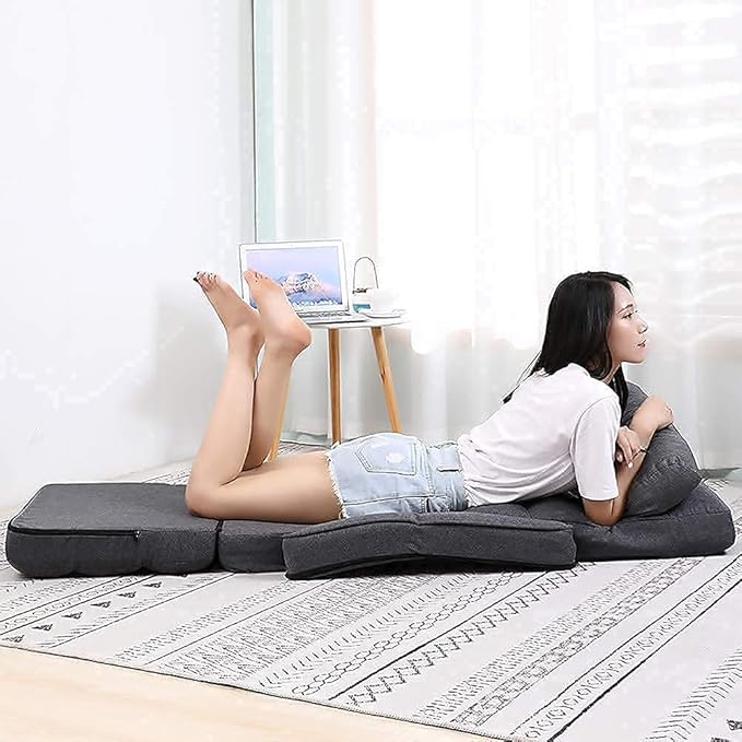 FLOGUOR Indoor Floor Gaming Chairs for Adults with Back Support,Chaise Lounge, 14-Position Folding Lazy Sofa with Pillow for Living Room, Bedroom, Balcony(Grey) 8803GR
