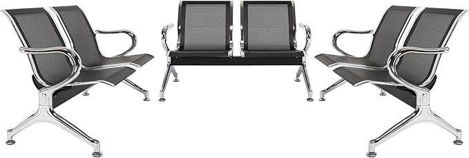 Kinfant 2-Seat Waiting Room Chair Bench Set - Office Guest Benches Reception Chairs with Arms for Airport, Hospital, Bank, Salon, Barbershop, Hall, Room Conference(Black Mesh, Set of 3)