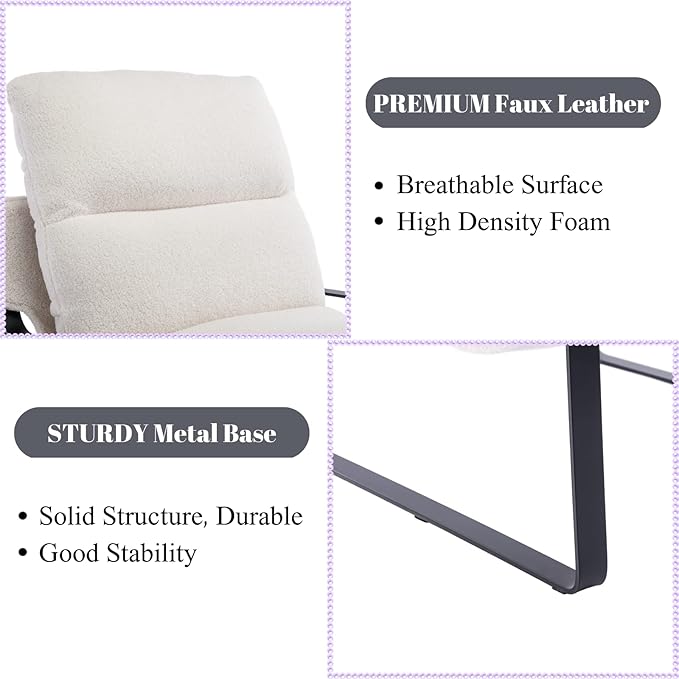 LukeAlon Modern Sherpa Accent Armchairs Set of 2, Upholstered Living Room Chairs with Metal Base Thickened Cushion Single Sofa Chairs Comfy Lounge Chairs for Bedroom Living Room, White