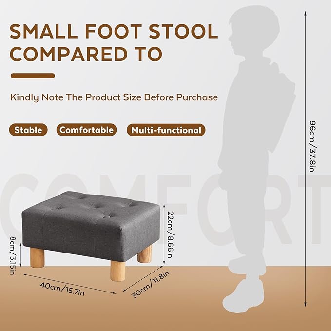 FIMIVIBI Small Foot Stool Ottoman, Linen Footstool Ottoman Foot Rest for Couch, Rectangle Footstools and Ottomans Small for Living Room, Entryway and Bedroom (Gray)