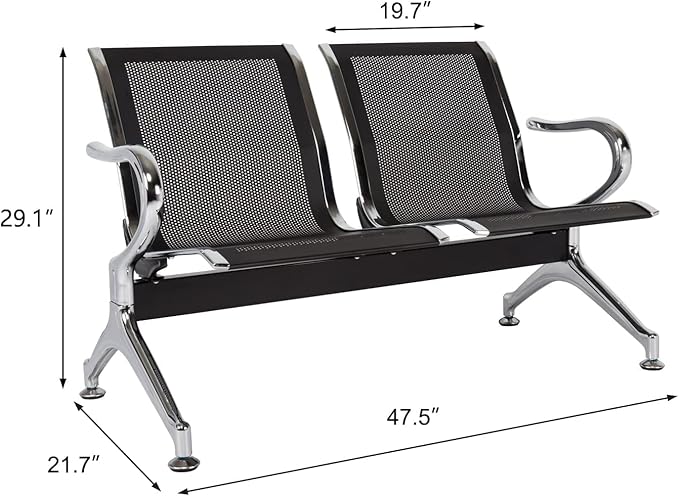 Kinsuite Reception Room Chair - 2pcs 2-Seat Guest Bench with Arms, Metal Waiting Room Chairs Reception Seat for Office Bank, Hospital, Airport, Black