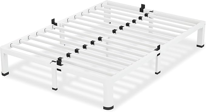 VIPSHOW 10 Inch White King Size Bed Frame, 3500Lbs Heavy Duty Metal Platform with Round Corner Legs Mattress Slide Stopper, Steel Slat Support No Box Spring Needed, Noise Free, Non-Slip, Easy Assembly