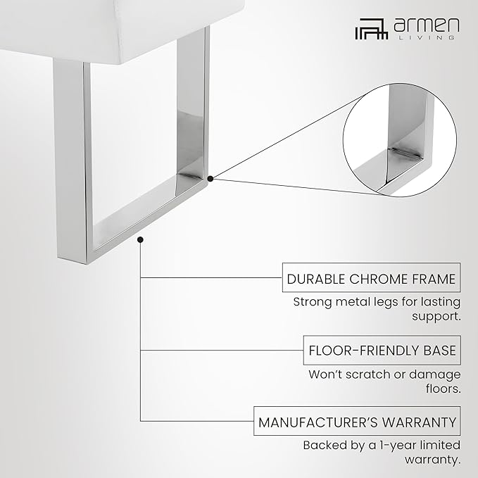 Armen Living Amanda Bench in White and Chrome Finish 48"x18"x19"