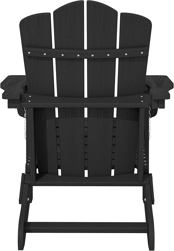 KINGYES Folding Adirondack Chair Set of 8, HDPE All-Weather Patio Chairs, Wooden Textured Lawn Chair for Poolside, Backyard, Deck, Fire Pit, Black