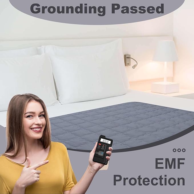 Grounding Mat for Feet 24"x35",Grounding Pad Anti-Slip Mat, Grounding Blanket Soft Cotton & Silver Fiber, Grounding Sheet for Enhance Sleep, Stress Relief (Grey)