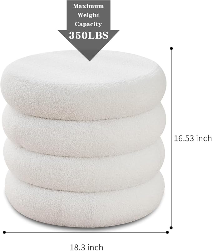 Wimarsbon Round Storage Ottoman, Modern Sherpa Footstool, Teddy Vanity Stool with Flip-Top Tray, Makeup Chair for Home Decor, Upholstered Footrest for Living Room & Bedroom (White)