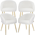 Modern Small Accent Chair Set of 4, Comfy Sherpa Makeup Vanity Chair with Golden Metal Legs, Decorative Dining Chair no Wheels for Living Room, Dressing Room, Bedroom, White