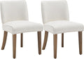 chairus Farmhouse Dining Chairs Set of 2, Upholstered Comfy Dining Room Chairs Linen Fabric Walnut Brown Wood Kitchen Chairs for Dining Table, Living Room, Kitchen, White