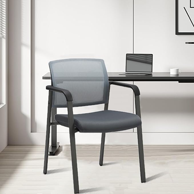 CLATINA Mesh Back Stacking Arm Chairs, Office Reception Guest Chair, Desk Chair No Wheels Ergonomic Lumbar Support and Thickened Seat Cushion for Waiting Conference Room Grey (4 Pack)