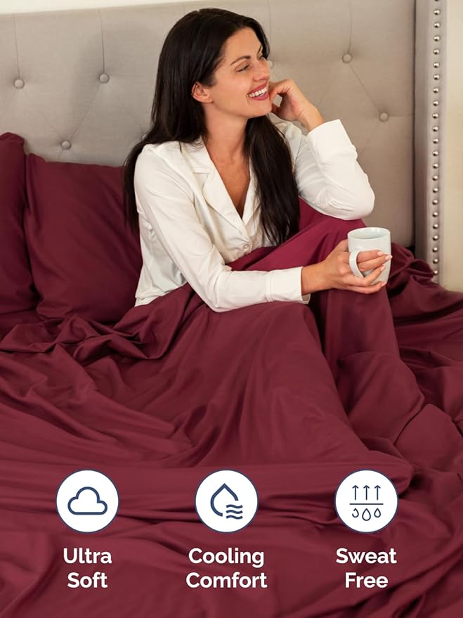Extra Deep Pocket Queen Sheet Set - 4 Piece Breathable & Cooling Bed Sheets - Hotel Luxury Sheet Set - Soft, Wrinkle Free and Comfy - Easily Fits Extra Deep Mattresses - Deep Pocket Burgundy Sheets
