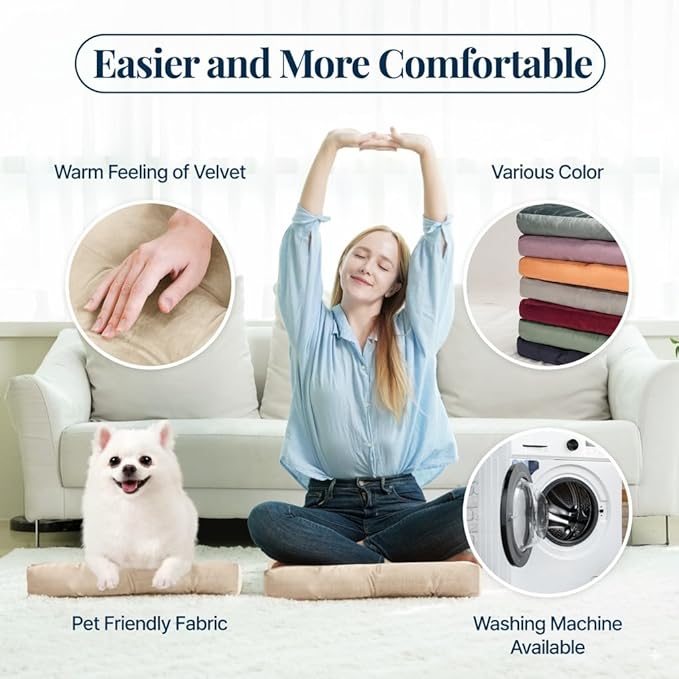 Velvet Floor Pillow Set of 2, Square Large Pillows seating for Adults, Beige Tufted Cushions for Meditation, Yoga, Tatami, Living Room, Chair, Machine-Washable & Dryer-Safe, Beige, 22x22 Inch