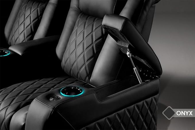 Valencia Tuscany Home Theater Seating Semi-Aniline Italian Nappa 20000 Leather Ultimate Luxury Heat & Ventilation Power Recliner Power Lumbar and Headrest (Row of 4, Onyx)