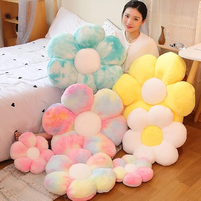 lannery Flower Plush Throw Pillows, Flower Floor Pillow Seating Cushion Toy for Reading, Room, Watching TV (11.8", White-2)