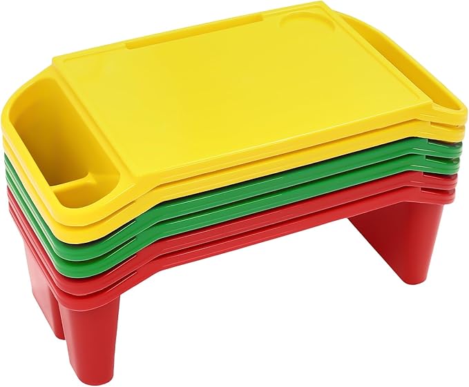 6 Pack Kids Lap Desk Tray with Storage Slots, Portable Lap Desk, Activity Tray, Drawing, Stackable, Writing, Eating, Classroom, 19.69" L x 9.84" W x 7.1" H (Red+Green+Yellow)