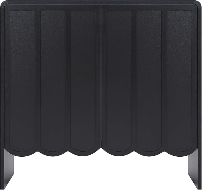 ORRD Sideboard Buffet Cabinet Set of 2, Accent Storage Cabinet with 2 Doors, Farmhouse Wood Cabinet with Adjustable Shelves and Wave Panel for Living Room, Dining Room, Entry - Black