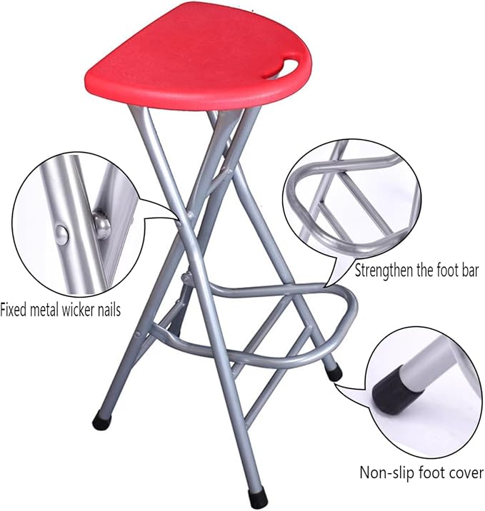 Folding Stool,28in Portable Collapsible Bar Stool with Handle & Steel Frame,200 lbs Sturdy Foldable Lightweight Metal Chair for Outdoor/Indoor Kitchen Home Bar, Assembly Free (Set of 1,)