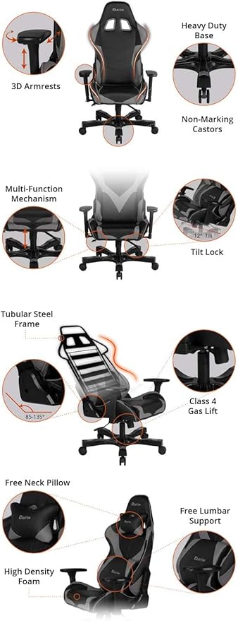 Clutch Chairz Pewdiepie Chair LED 100M - Ergonomic Gaming Chair, Video Game Chairs, Office Chair, High Chair and Lumbar Pillow for Computer Desk - Black - Throttle Series