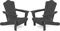 KINGYES Folding Adirondack Chair Set of 2, HDPE All-Weather Folding Adirondack Chair, Grey