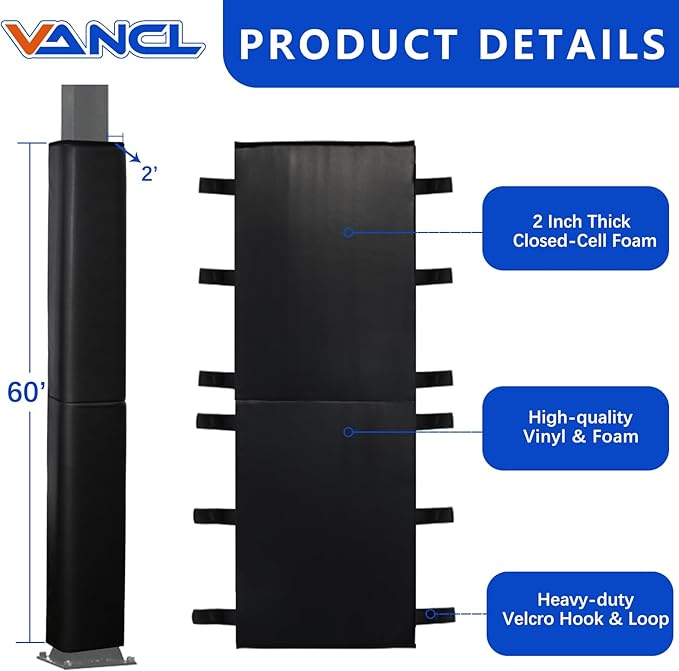 VANCL Square Pole Padding Basketball Pole Pads Heavy Duty Square Pads Outdoor Fits 4"x4", 5"x5", 6"x6",6"x8", 8"x8" Poles Waterproof UV-Resistant Durable Protection Pads