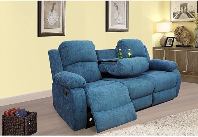 AYCP Microfiber Living Room Furniture Set Reclining Sofa Set Loveseat Furniture Sets in Living Room Sofa Recliners (Sofa, Blue Microfiber)