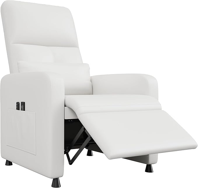 GarveeHome Power Recliner Chair, Adjustable Electric Recliner Ergonomic Overstuffed PU Leather Single Sofa, Tall Back, Padded Seat, 2 Side Pockets and USB Port, Home Theater Seating for Living Room