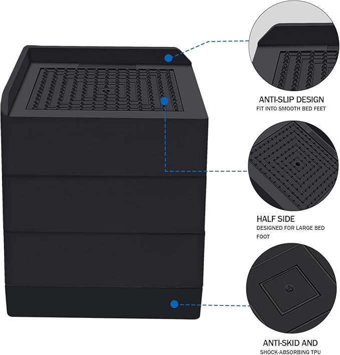 ANNKUT Bed Risers 4 inch Heavy Duty, Furniture Risers for Desk Table Sofa Couch Lifts to 1.5、3 or 4 in, Square Adjustable Risers Blocks, Support Up to 1,300 Lbs（4 Pack-Black）