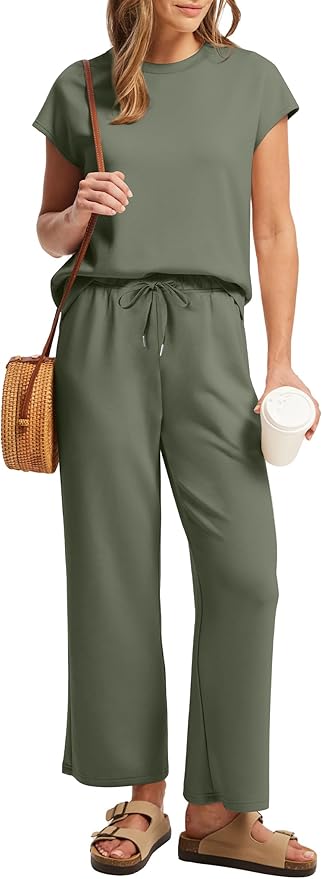 Sampeel Two Piece Sets for Women Summer Vacation Outfits Cap Sleeve Tops Lounge Matching Sets Clothing Beach Fashion Clothes