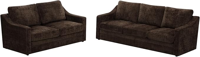 ACMEASE 2 Pieces Chenille Sofa Sets w/Comfortable Back Cushions, Modern Loveseat & Sofa w/Deep Seat Space, Upholstered 2 Seat & 3 Seats Couch Sets w/High Resiliency Foam for Living Room, Office Brown