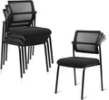CLATINA 4PK Mesh Stacking Office Desk Chairs, Portable Stackable Bulk Waiting Room Armless Chair with Adjustable Back & Fabric Seat for Guest Lobby Side School Church Conference Break, Black