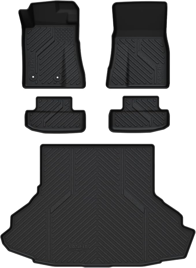 LASFIT Floor Mats and Trunk Mat for Ford Mustang 2024 2025 2026 (NOT fit Cargo w/o Subwoofer Box) All Weather Protector TPE Car Floor Liners, 1st & 2nd Row & Cargo Liner, 5pcs Black