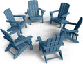 Folding Adirondack Chair 6 Pack, HDPE All-Weather Fire Pit Chairs, Plastic Adirondack Chairs with 2 Cup Holder, Outdoor Lawn Chair for Patio Garden (New Blue)